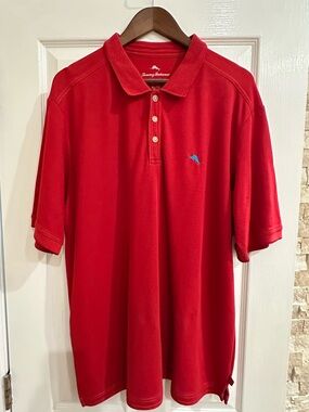 Tommy Bahama Red Short-Sleeve Polo with Blue Logo